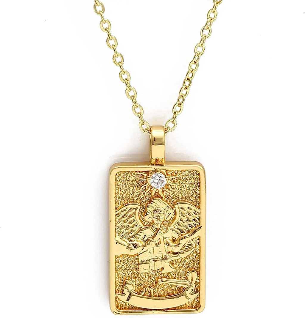 Double Sided Original Tarot Cards Necklace Tarot Moon Cigano Divination Zircon Necklace Wheel of Fortune Star Death