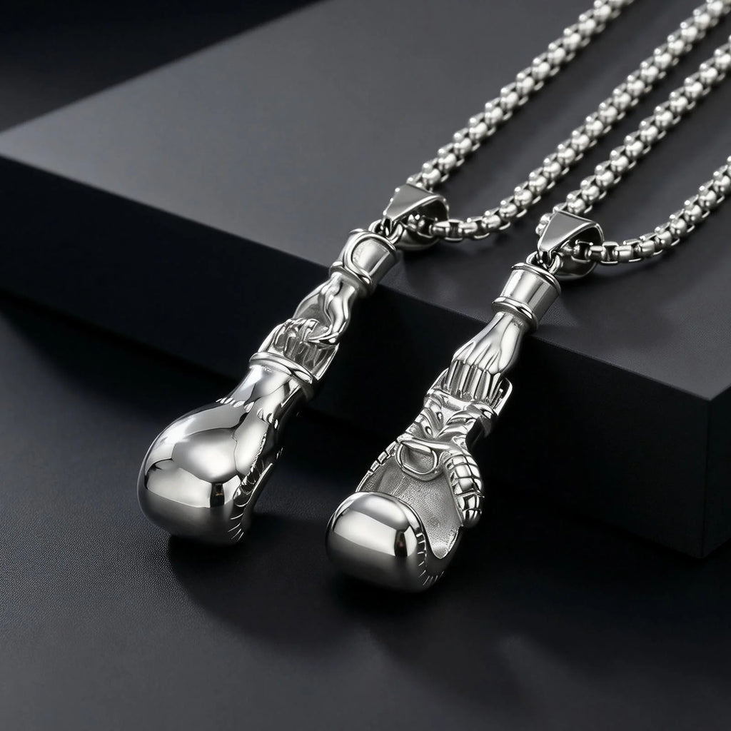 Retro Boxing Gloves Pendant Necklace — Stainless Steel