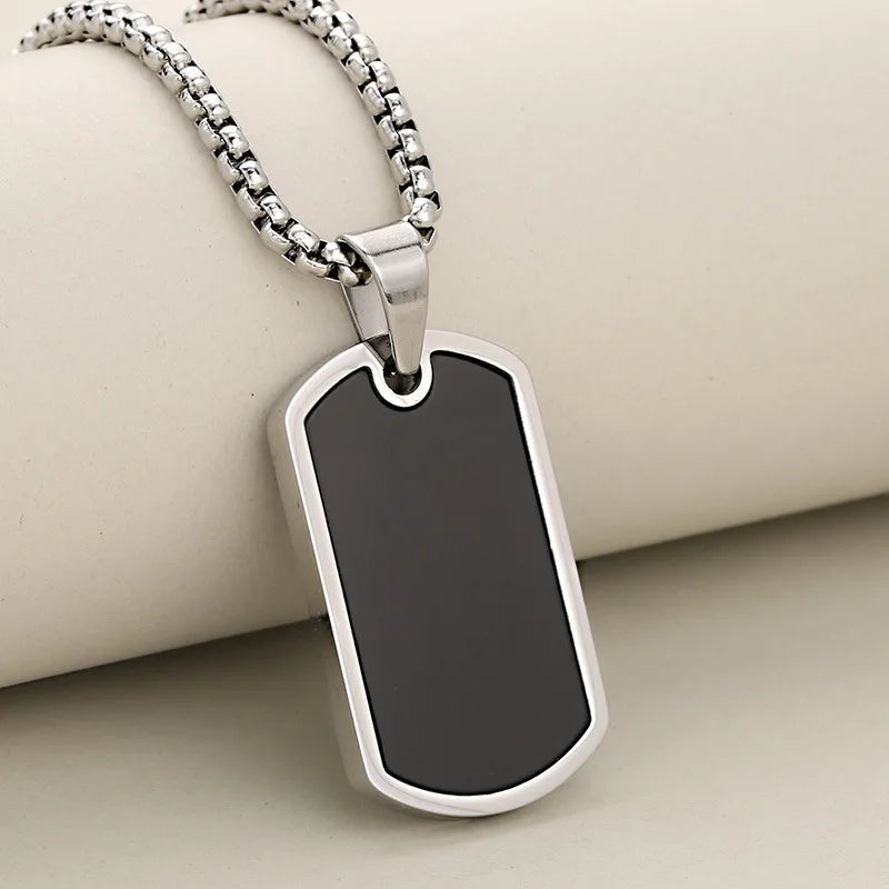 Personalized Military Dog Tag Necklace for Men, Stainless Steel Waterproof Hip Hop Pendant Box Chain