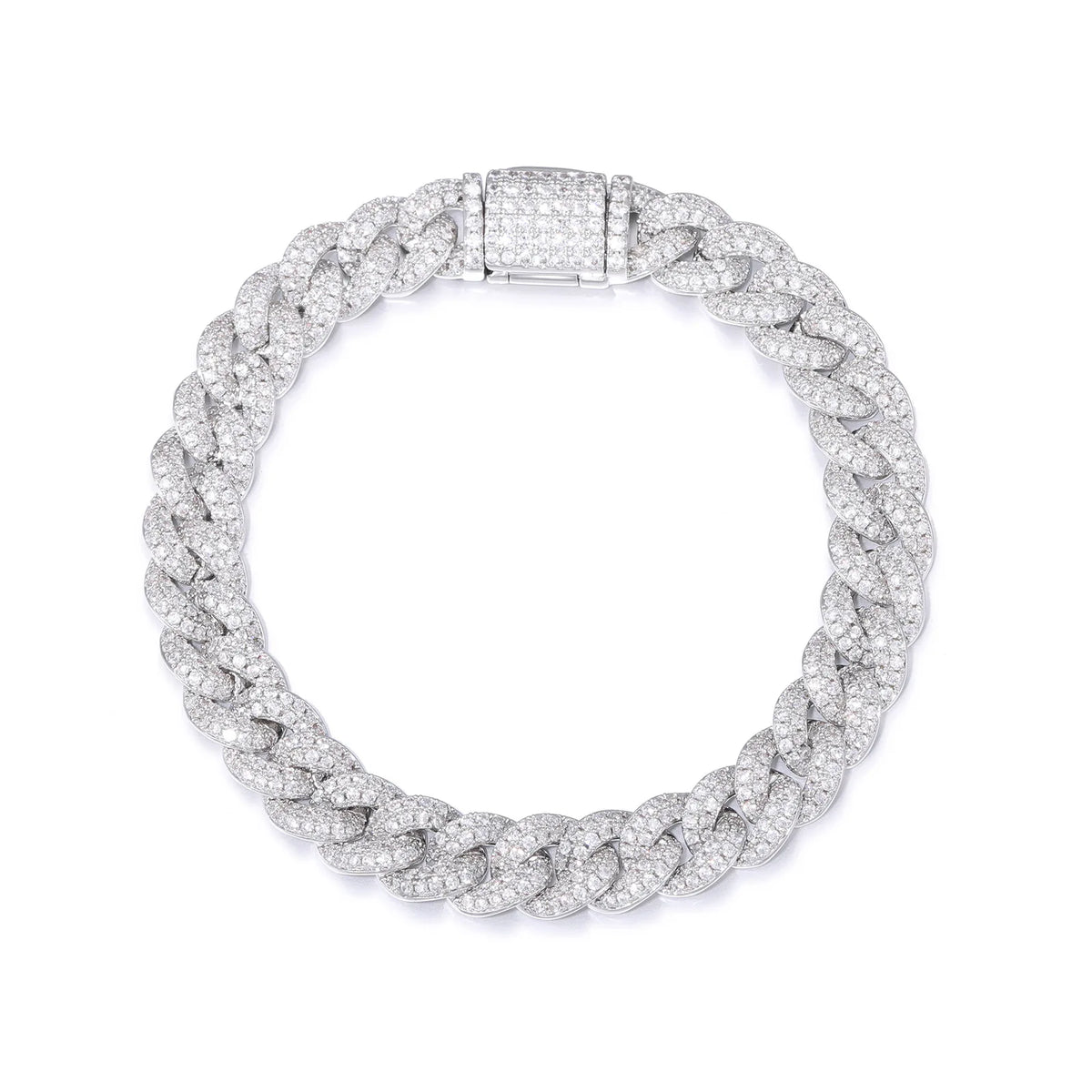 Bubble Cuban Link Bracelet 8mm — CZ Accents, Silver-Tone