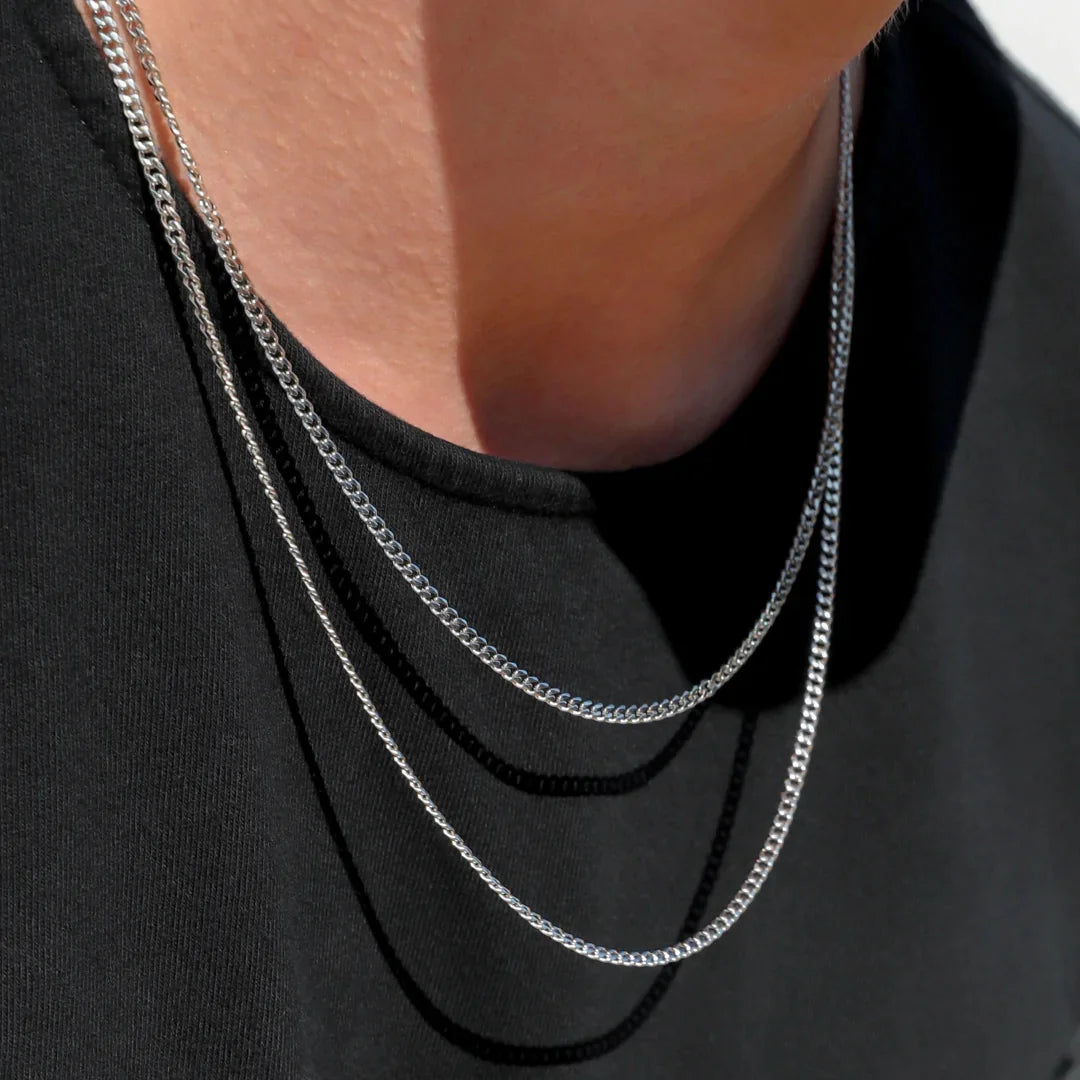 Vnox 3mm/5mm Cuban Chain Necklace for Men,Twisted Rope Links Collar,Stacked Stainless Steel Simple Basic Classic Unisex Necklace