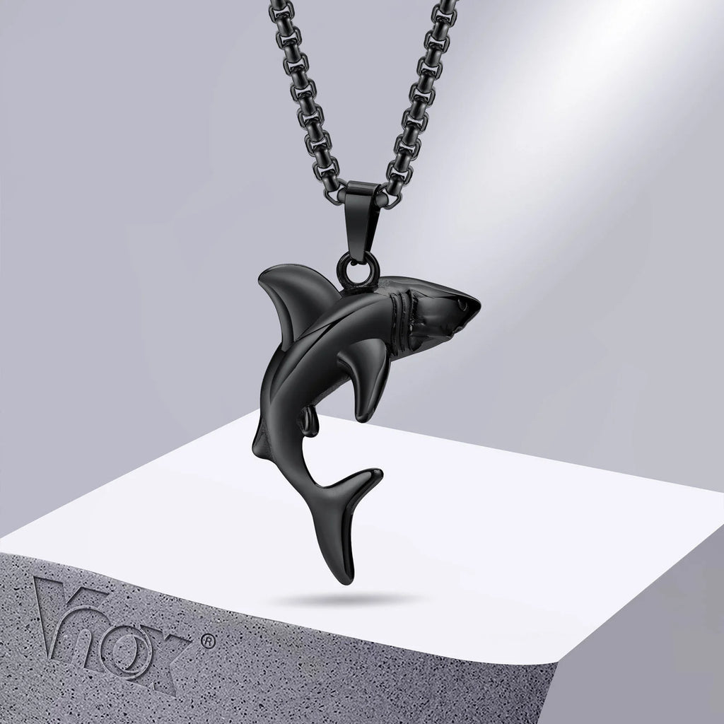 Vnox Stylish Shark Men Boys Necklaces,Rock Punk Animal Pendant Collar Jewelry with Stainless Steel Box Chain