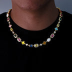 Cross Chain Necklace Iced Out Colorful Gemstone