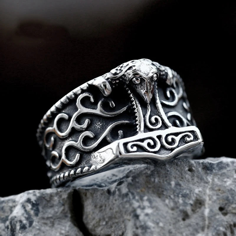 Mjolnir Thor Hammer Ring for Men — Vintage Stainless Steel