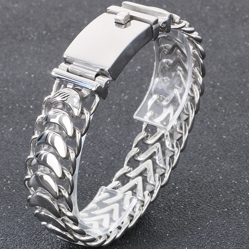 Hiphop Male Bracelets for Man Gold Color Stainless Steel 19MM Width Keel Curb Link Chain Men's Bracelets Christmas