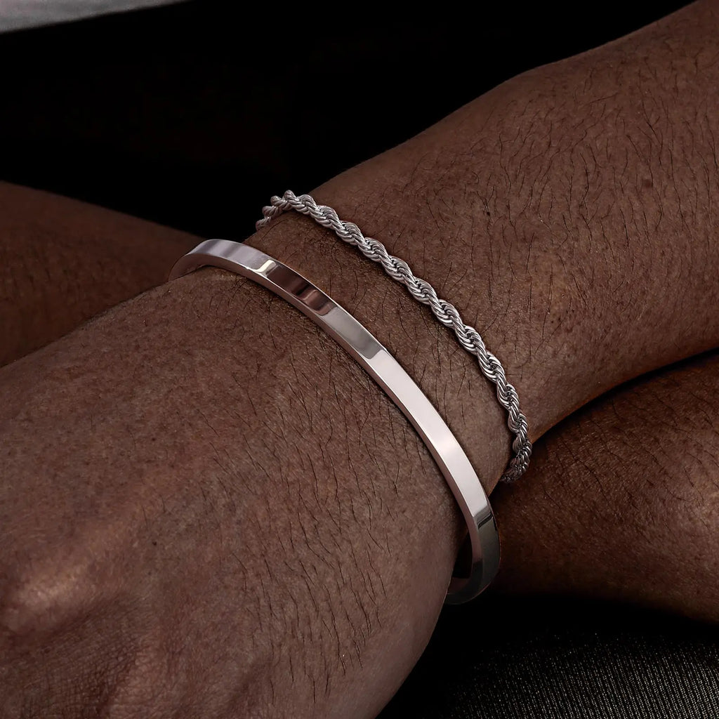 Cuff Bangle Bracelet Set — Stainless Steel
