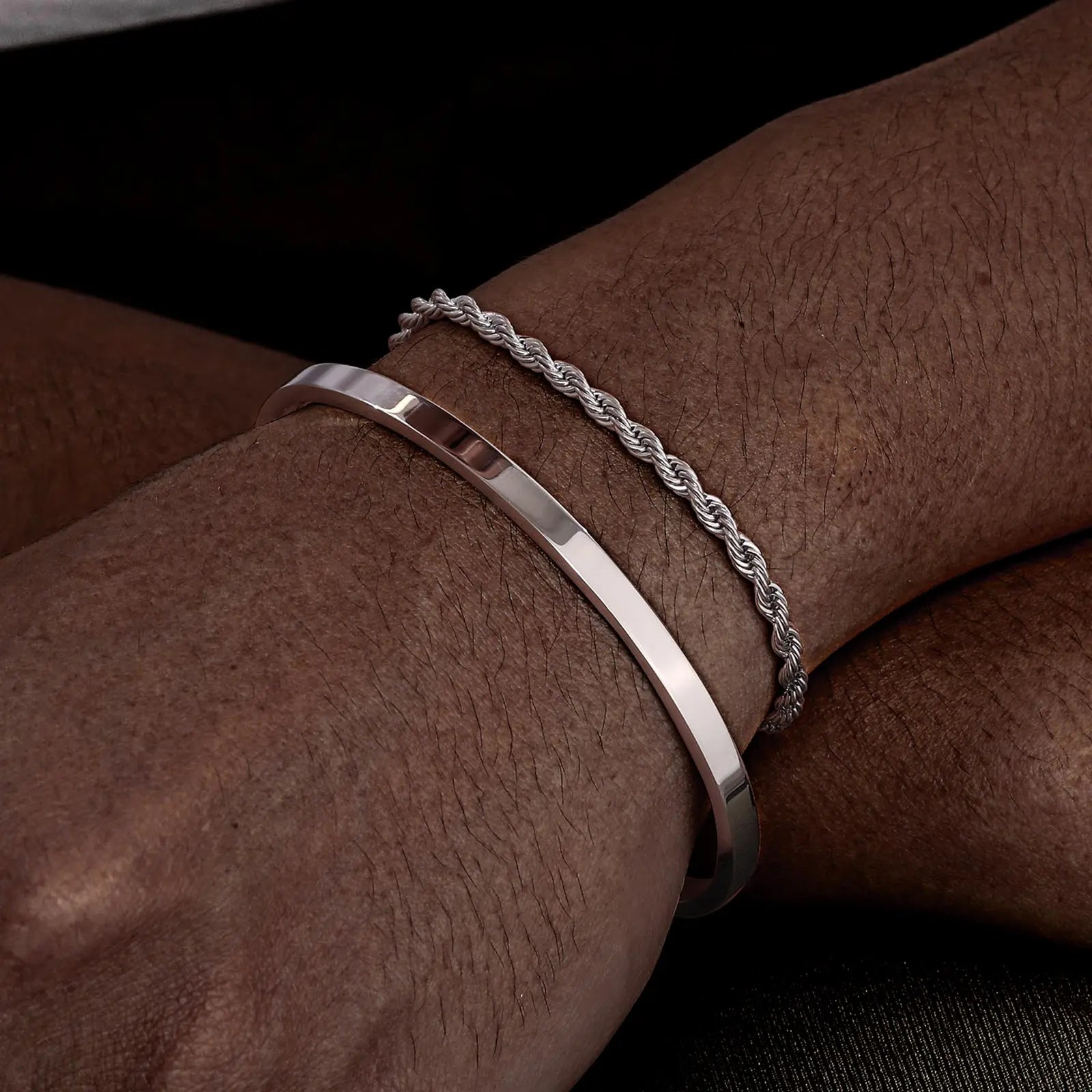 Cuff Bangle Bracelet Set — Stainless Steel