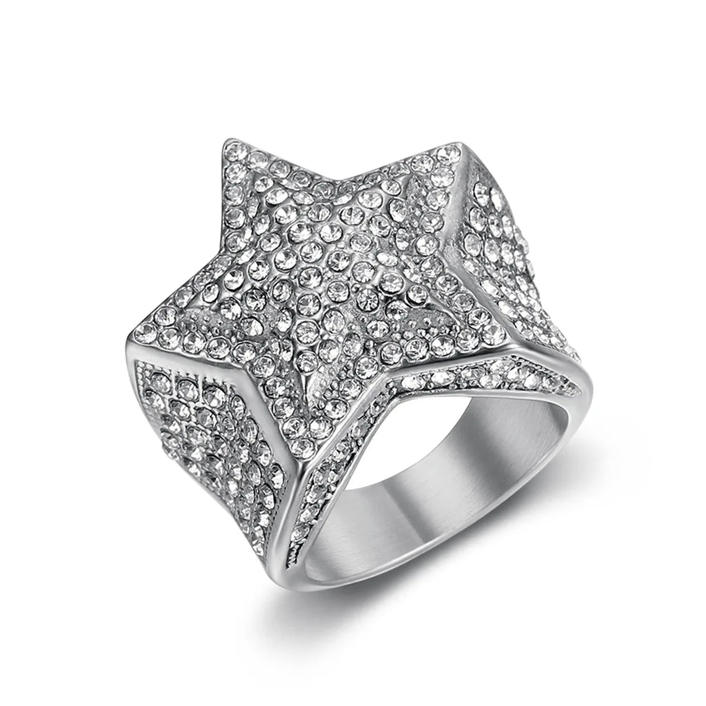 Men's five pointed star Rings Black Punk Crusaders Band Rings rhinestone for Mens Stainless Steel Signet Rings Jewelry