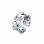 Hollow Stars Open Ring for Women — Concave Silver-Tone Band