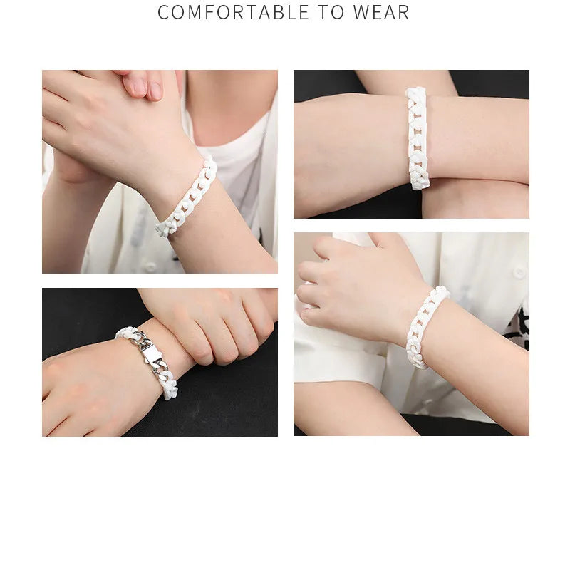 Simple Stainless Steel Ceramic Cuban Bracelet Men's and Women's Same Patchwork Four Side Grinding Titanium Steel Accessories