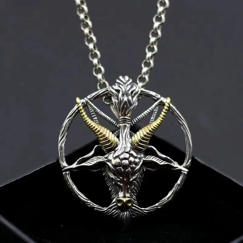 Vintage Punk Inverted Pentagram Satanic Goat Necklace Pendant for Men Unique Pagan Amulet Jewelry