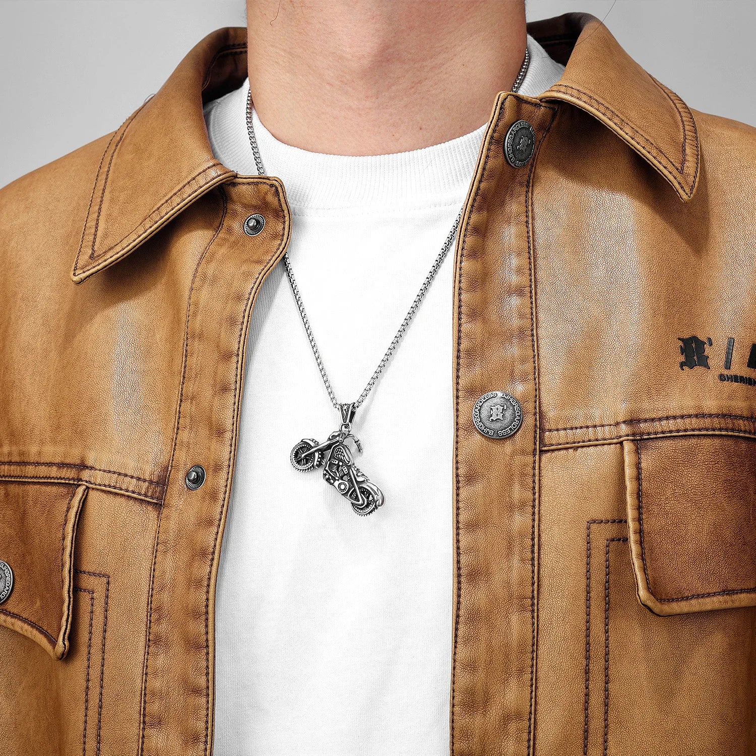 Skull Biker Pendant Necklace Stainless Steel Vintage