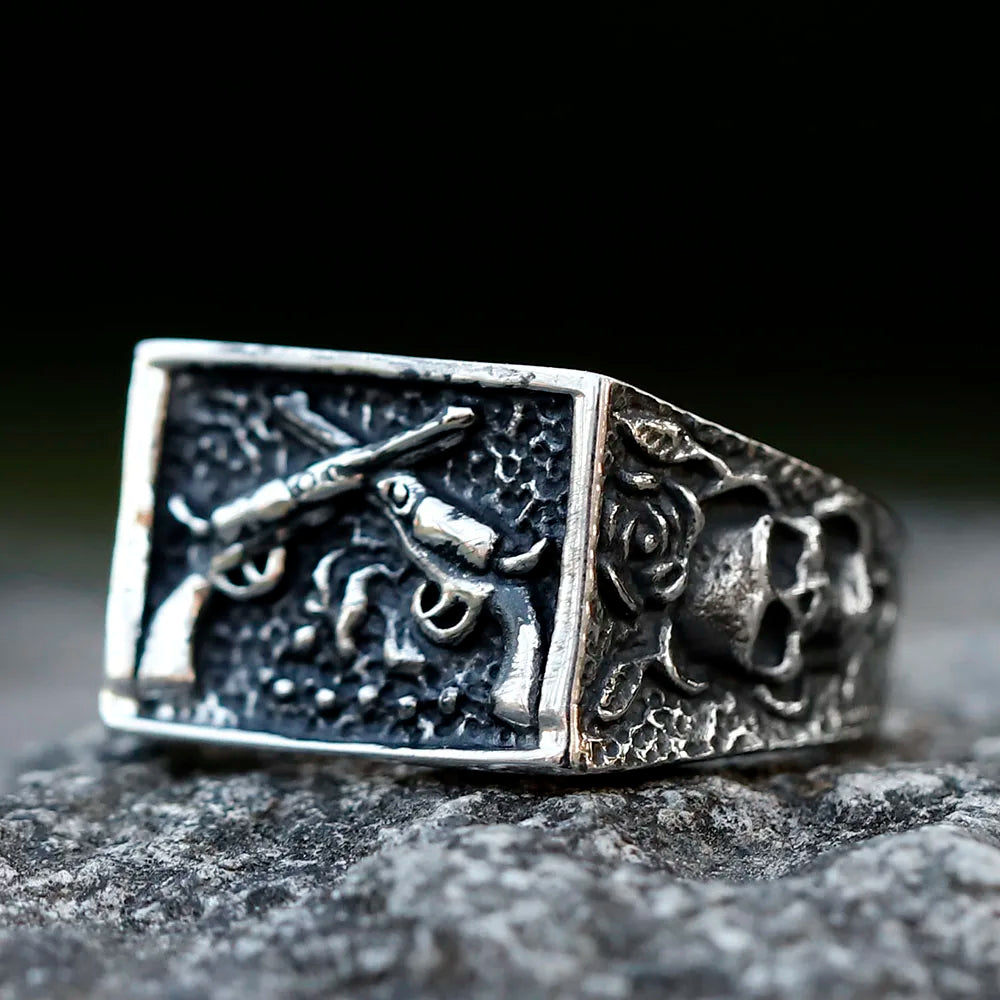 2023 NEW Men's 316L stainless-steel rings Punk Rock Gothic Pistol skull ring for teens fashion Jewelry for gift free