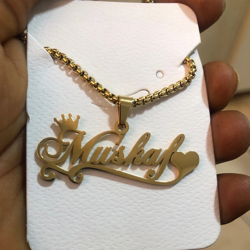 Atoztide 50cm Personalized Custom Names Pendant Necklace Stainless Steel Gold Color Cuban Thick Chain for Men Women Jewelry Gift