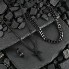 Hip Hop Punk Cross Pendant Necklace Bracelet Chain Ring Men's Set Simple Personality Party Three Piece Jewelry Accessories