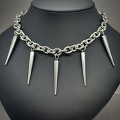 Gothic Large Spike Rivet Chunky Chain Necklace Unisex Stainless Steel Punk Style Grunge Jewelry Accessory for Women Men