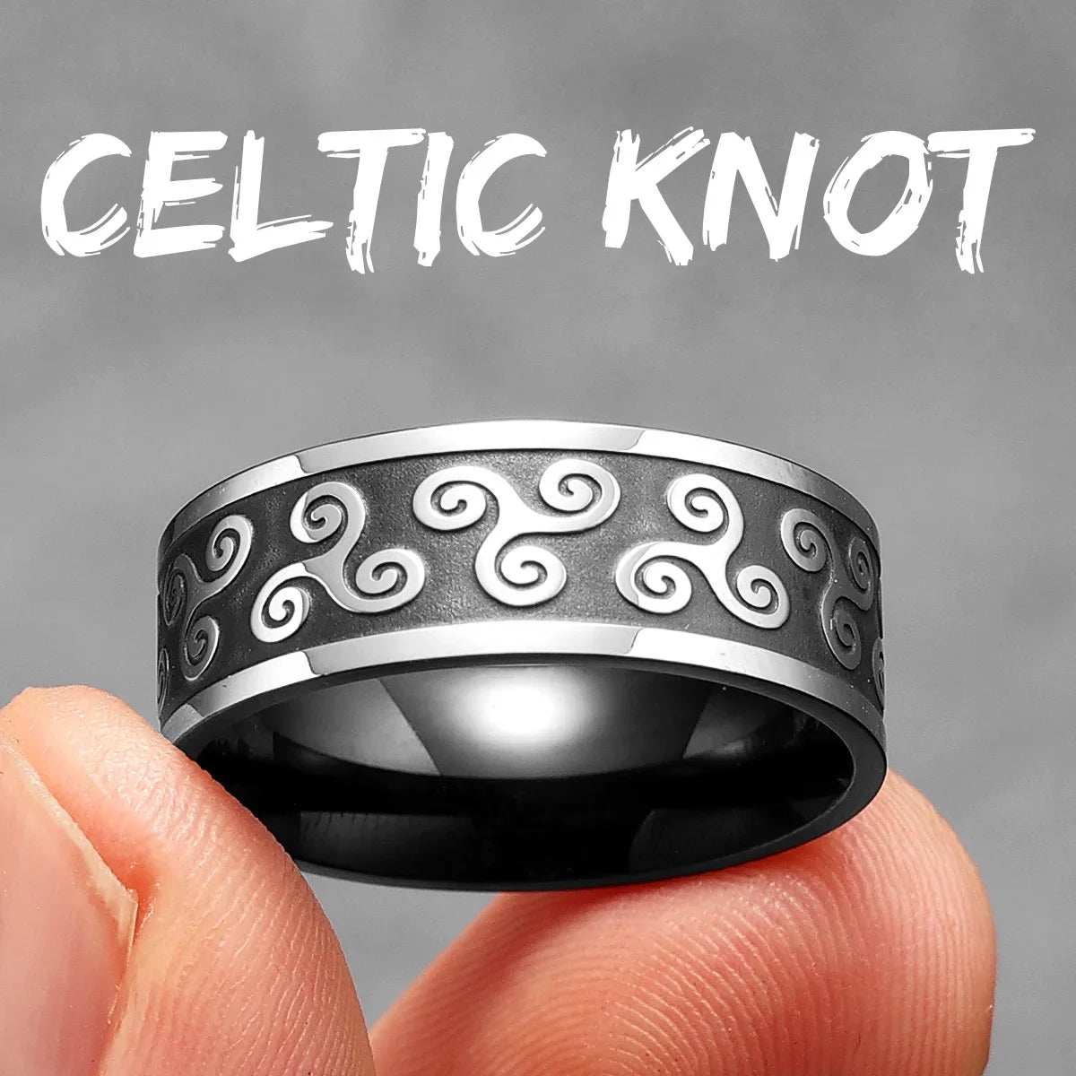 Black Viking Celtic Knot Ring for Men — Stainless Steel