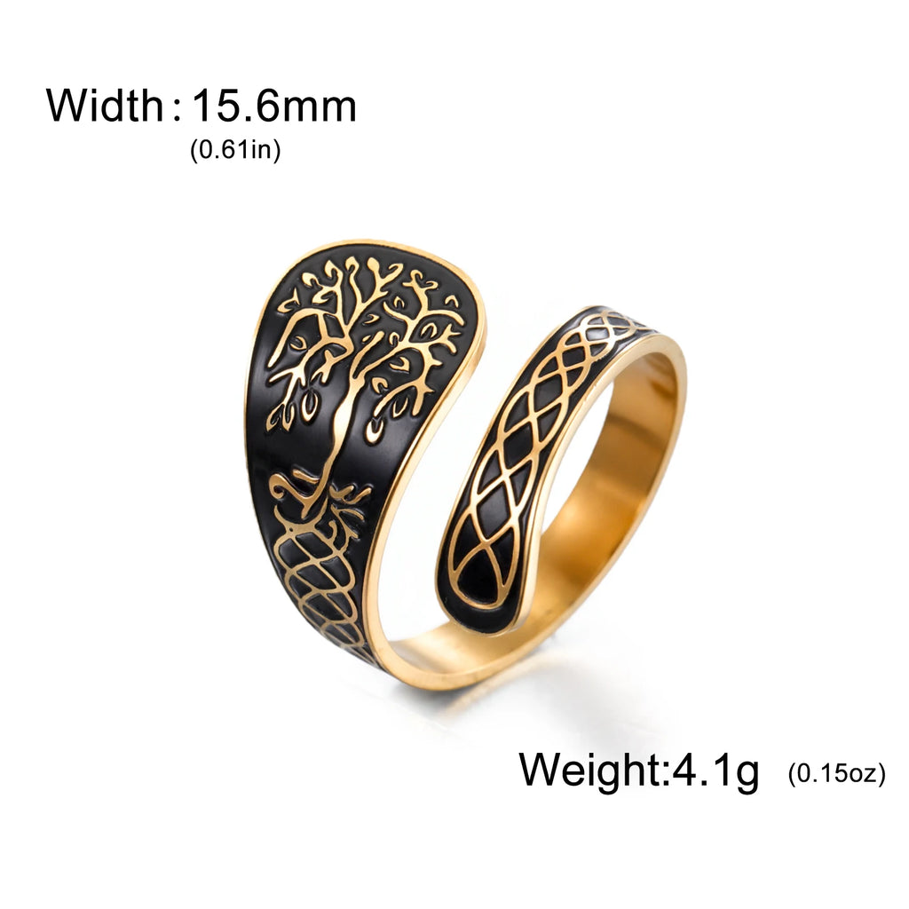 Pentagram Star Vine Priestess Knot Open Ring — Stainless Steel