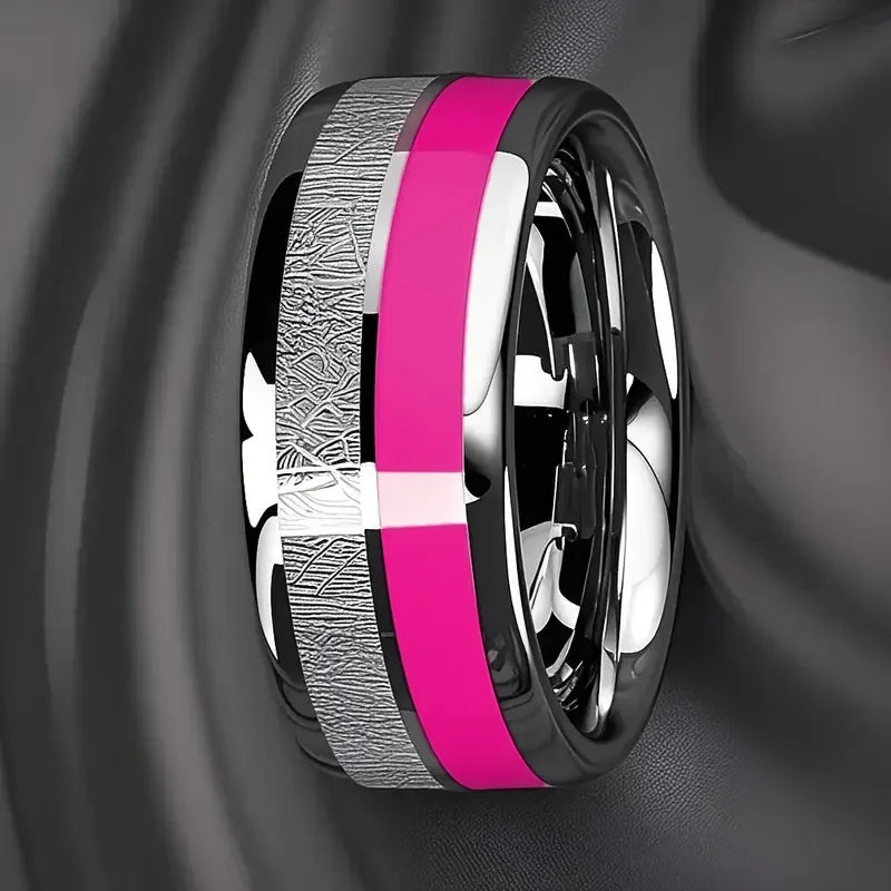 Red Personalized Couple Tungsten Carbide Ring with Spider Pattern Dome Edge,Comfortable Fit, Fashionable Daily Item,Wedding Ring