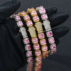 Tennis Chain Necklace Iced Out Pink Princess Cut
