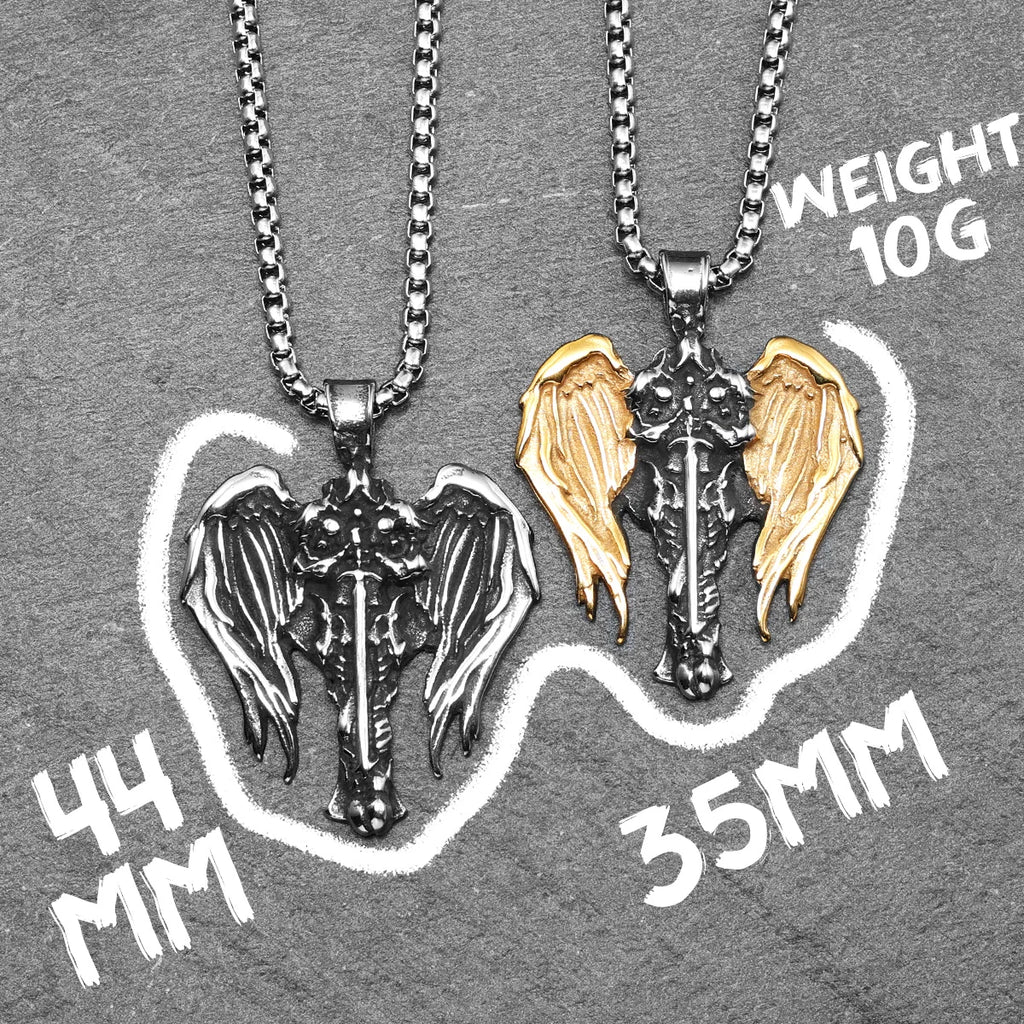 Archangel Pendant 316L Stainless Steel St.Michael Wings Necklaces Men Powerful Amulet Chain Punk Jewelry Best Gift Dropshipping