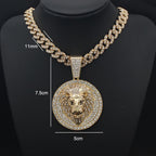 Hip Hop Big Lion Head Pendant Necklace Cuban Chain Necklace For Women Men Iced Out Full Rhinestone Necklace Jewelry