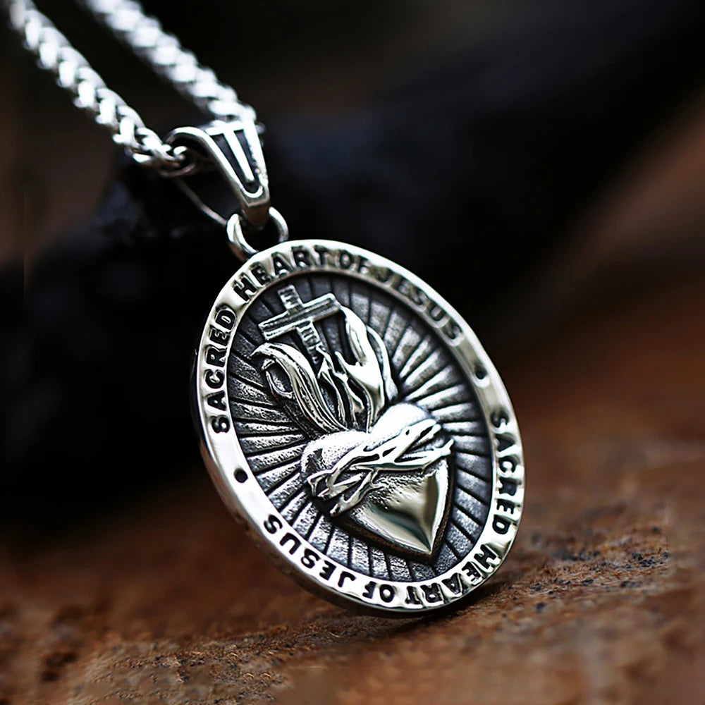 Sacred Heart Jesus Cross Pendant — Stainless
