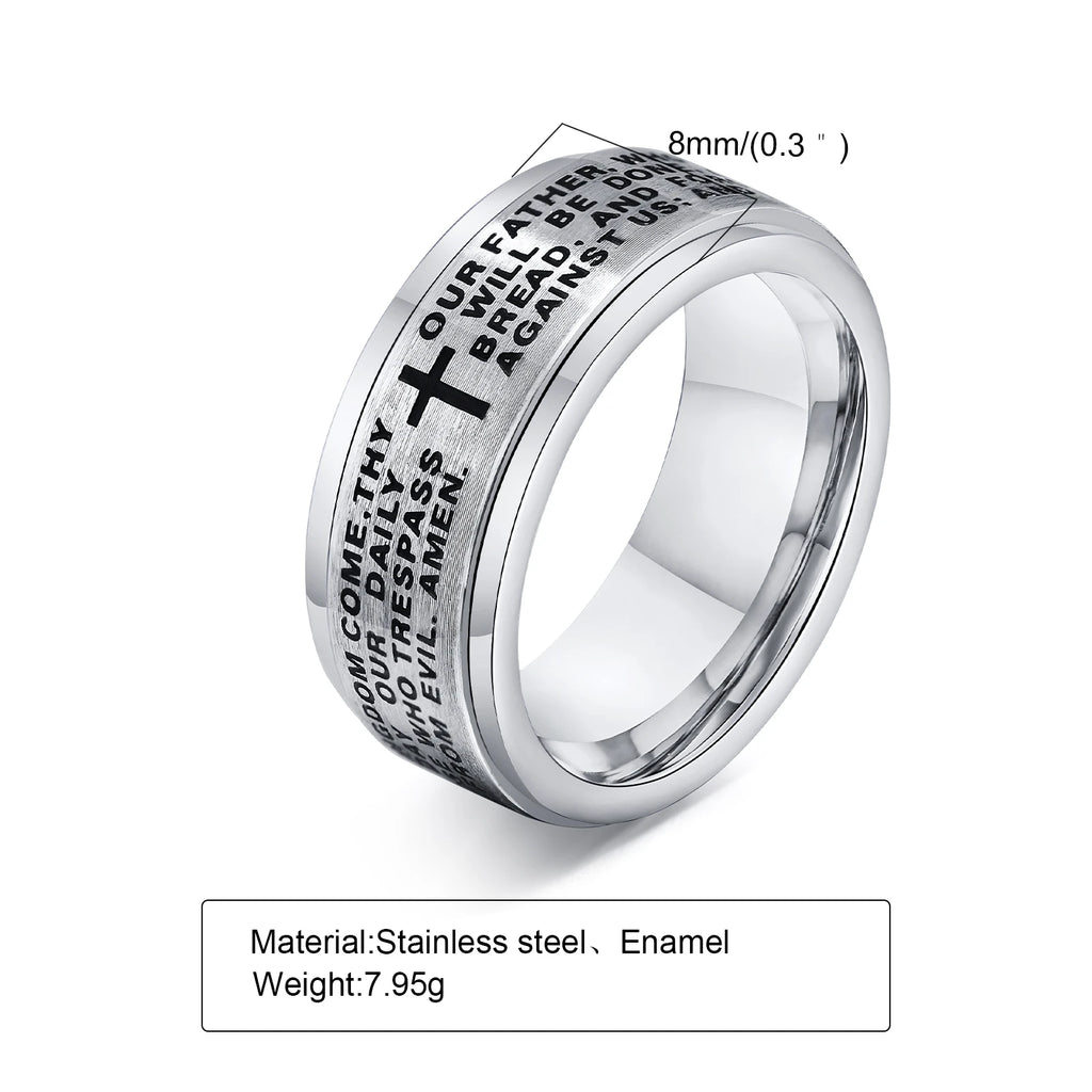 Vnox 8mm Spinner Cross Ring for Men, Bible Prayer Finger Band, Stress Release Stainless Steel Rotatable Ring, Faith