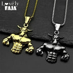 Bull Head Gold Pendant Muscle Fitness Power Punk