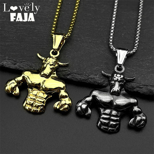 Bull Head Gold Pendant Muscle Fitness Power Punk
