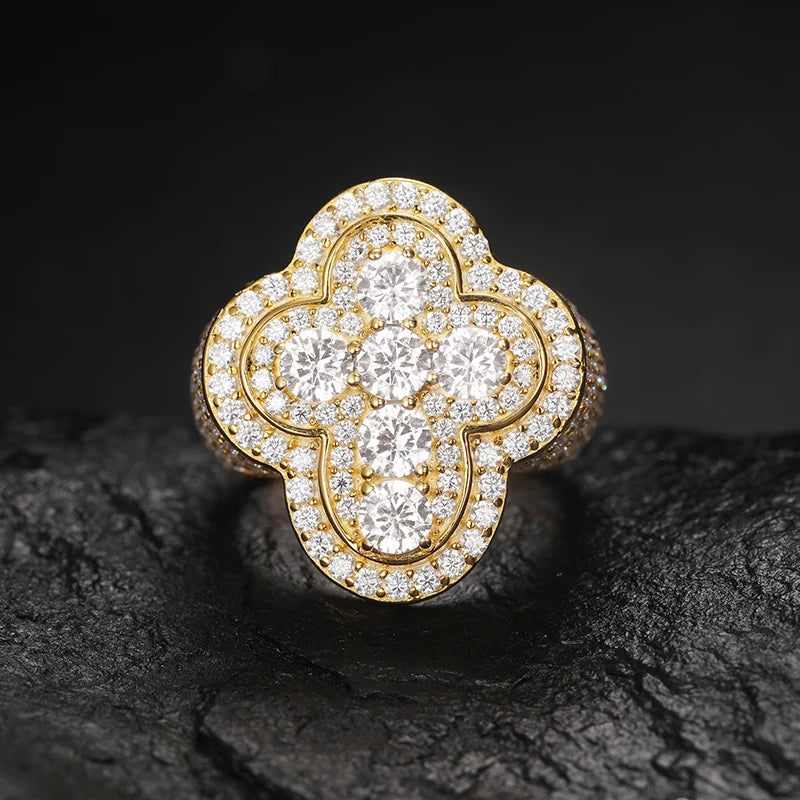 TUHE Unisex Silver Cross Ring Moissanite Stone Iced Out Couple Rings for Women Men Hip Hop Gifts
