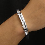 Gold Color Bracelets for Men 8MM Wide Braided Leather Rope Chain Bracelet CZ Stainless Steel Men's Arm Jewelry Birthday