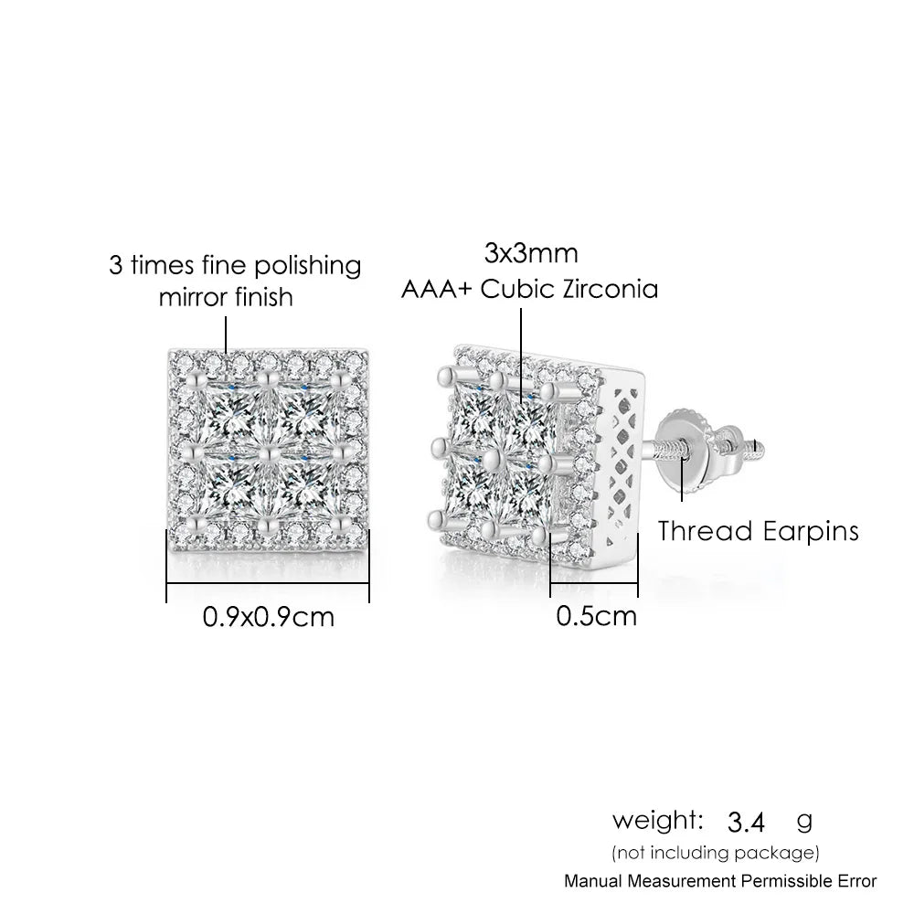 Iced Out Round Square Stud Earrings — Gold