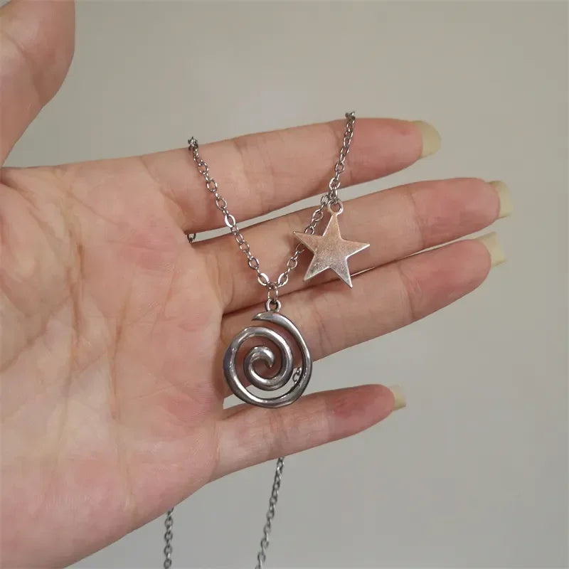 Spiral Vortex Pentagram Pendant — Silver