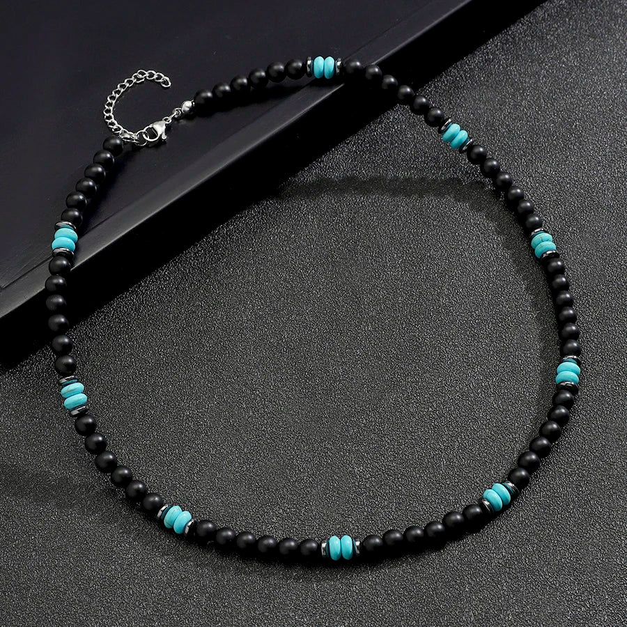 New Natural Black Stone Men Necklace Matte Lava Obsidian Beads Healing Meditation 45cm Collar Jewelry Charm Homme Neck