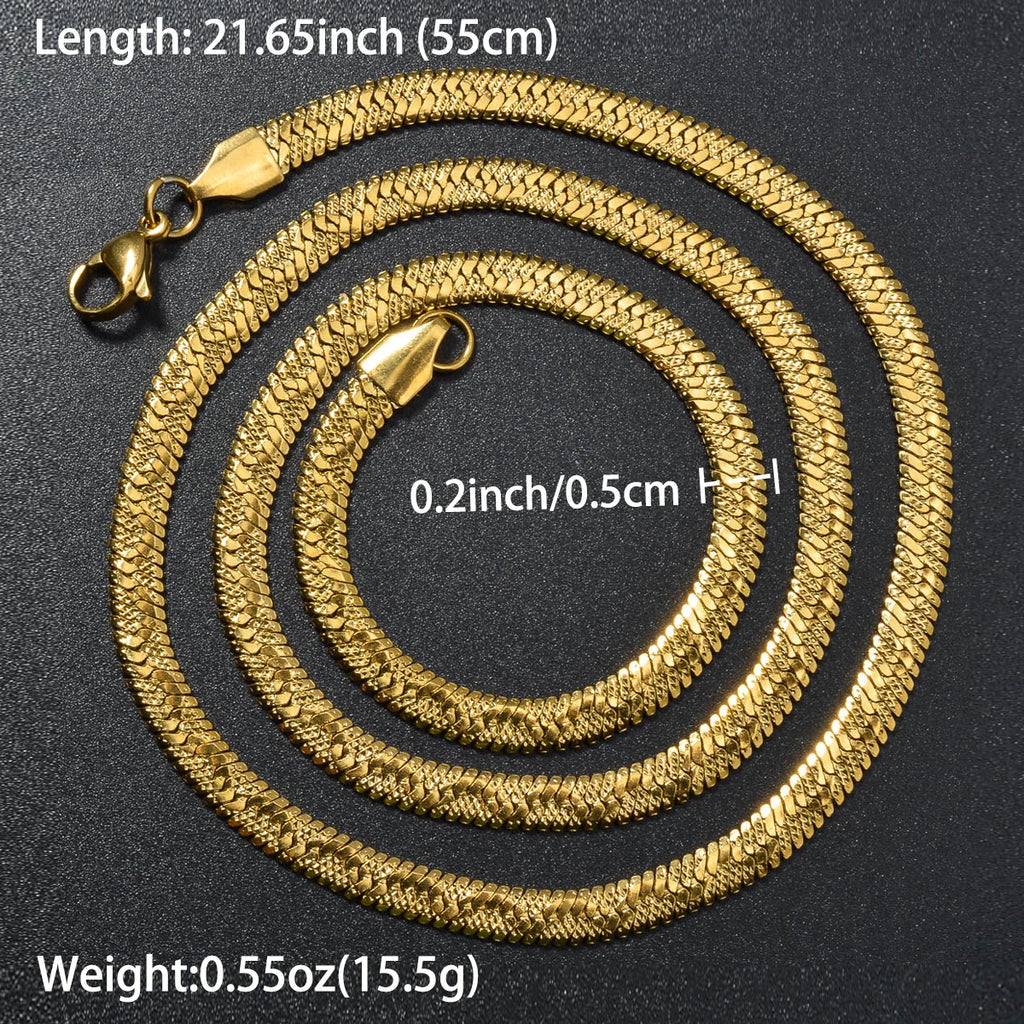 Flat Herringbone Chain Necklace — Stainless Steel