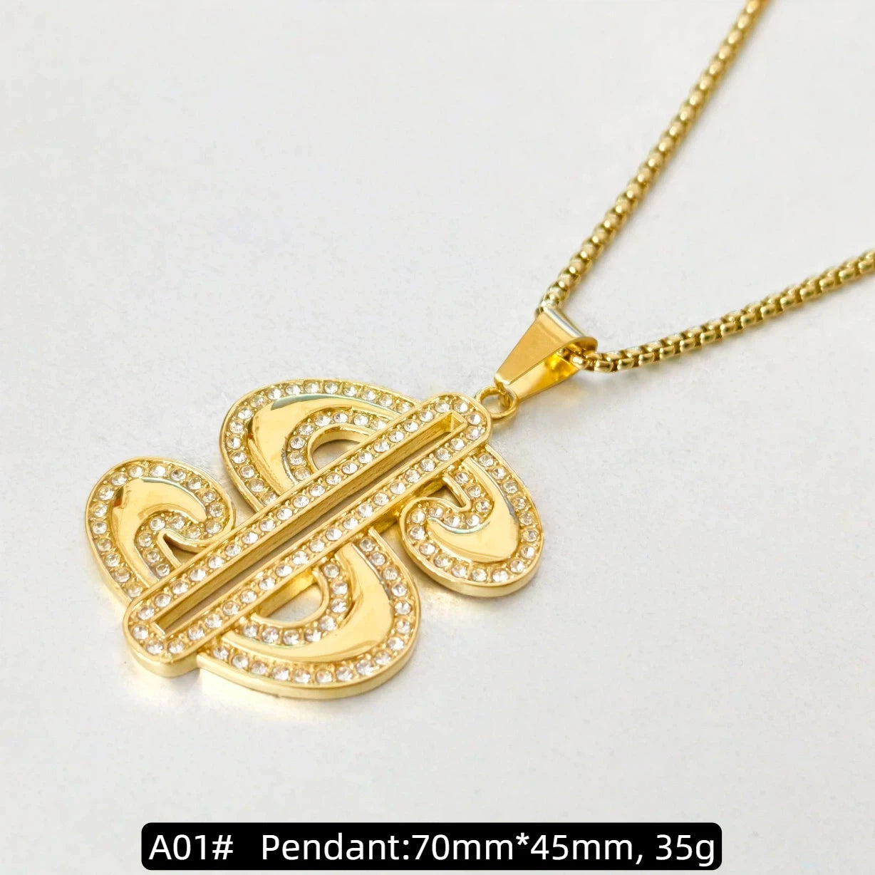 Hip Hop Iced Out Bling Dollar Sign Pendant Gold Color Stainless Steel Rapper Money Necklace For Men Women Hippie Jewelry Gift