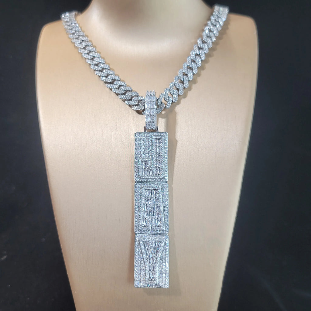 Custom Square Letter Multiple Rows Pendant For Men Personalized Mumber Necklace Cuban Link Chain Design Fonts Hip Hop Jewelry