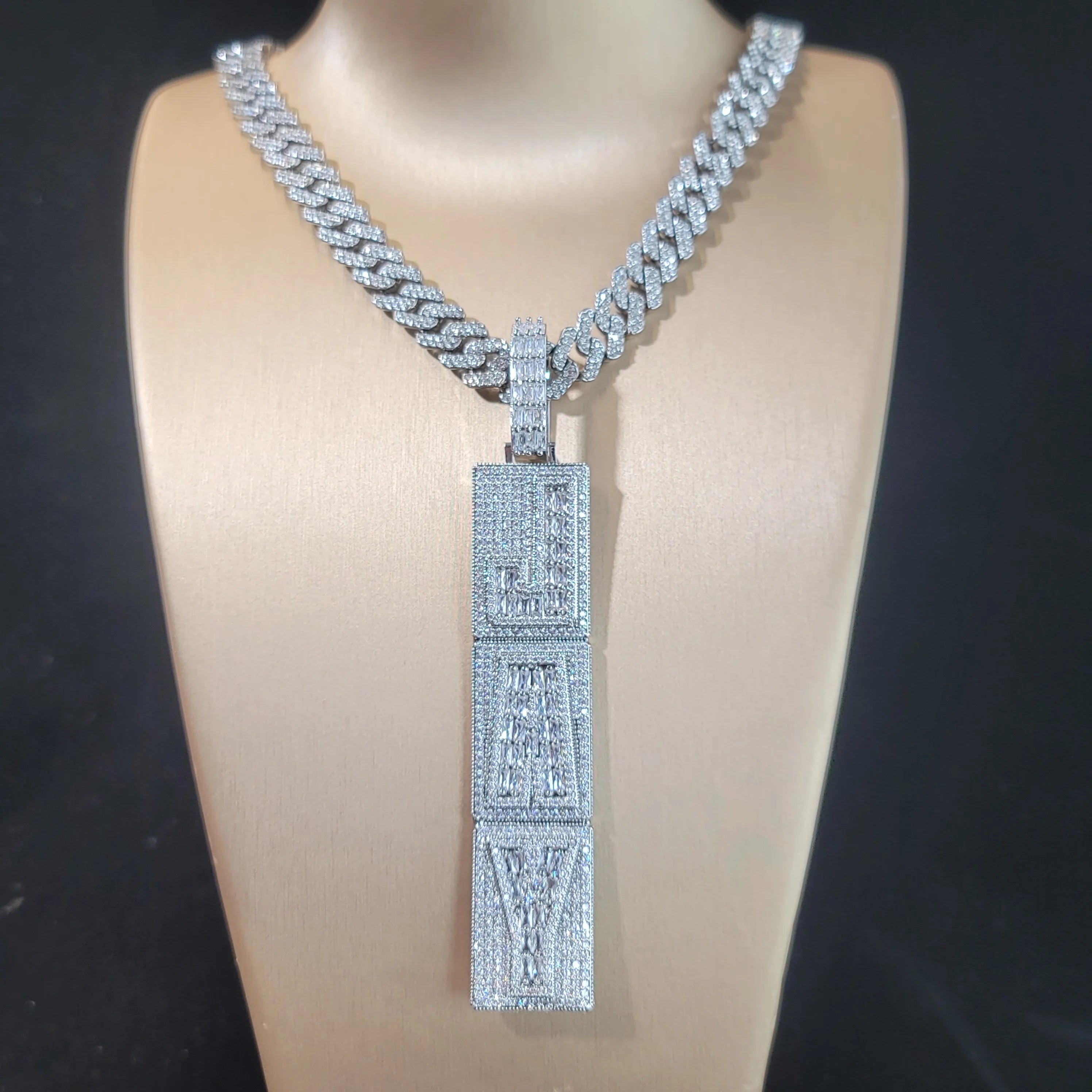 Custom Square Letter Multiple Rows Pendant For Men Personalized Mumber Necklace Cuban Link Chain Design Fonts Hip Hop Jewelry