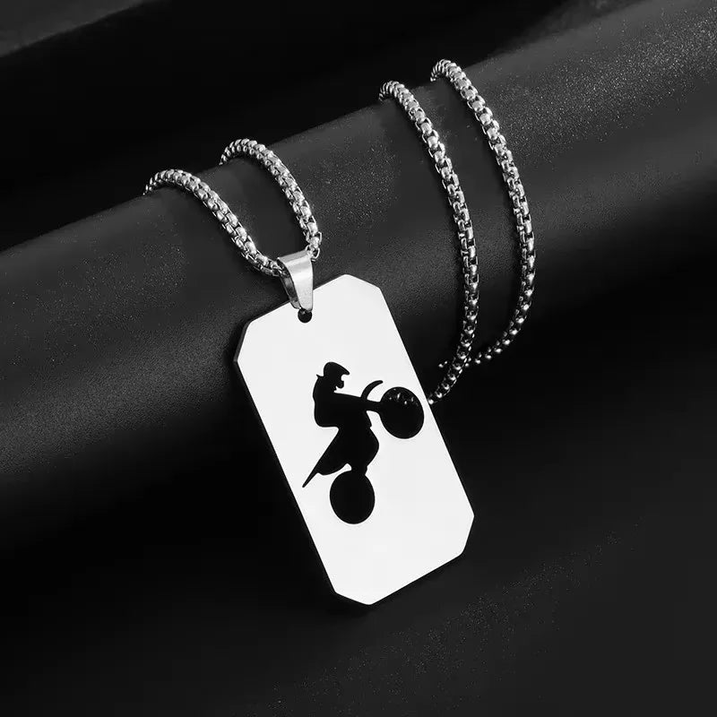 Silver Motorcycle Pendant Necklace Box Chain
