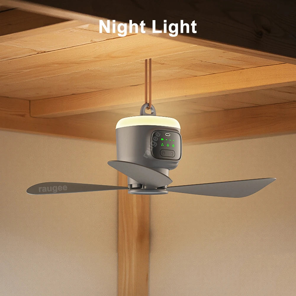 12000mAh Ceiling Fans Portable Camping Fan Tent Air Circulator Cooler Outdoor Rechargeable Electric Fan LED Light