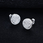Iced Out Round Stud Earrings — 925 Silver