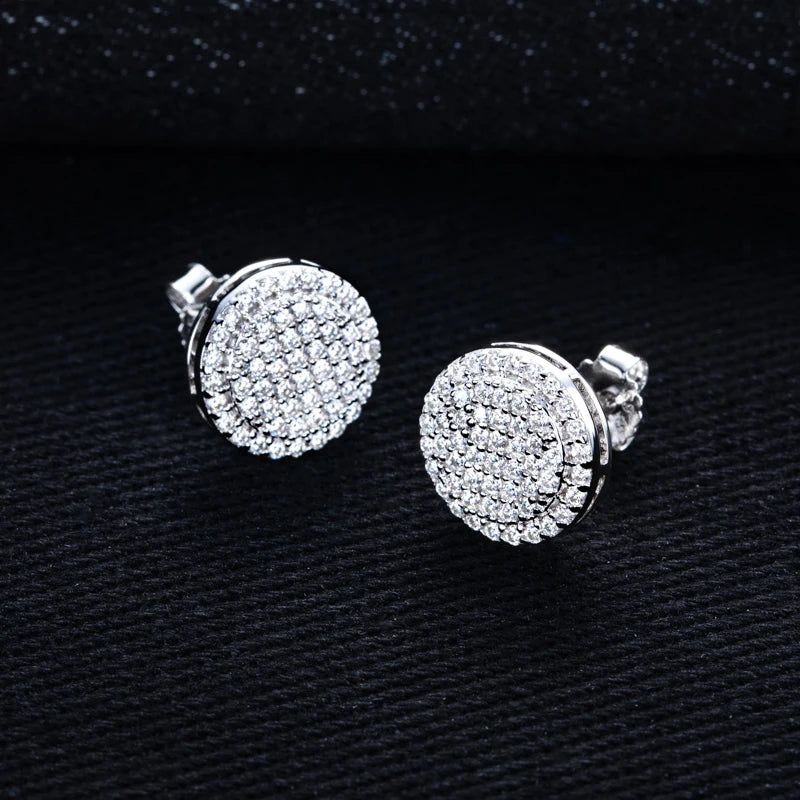 Iced Out Round Stud Earrings — 925 Silver