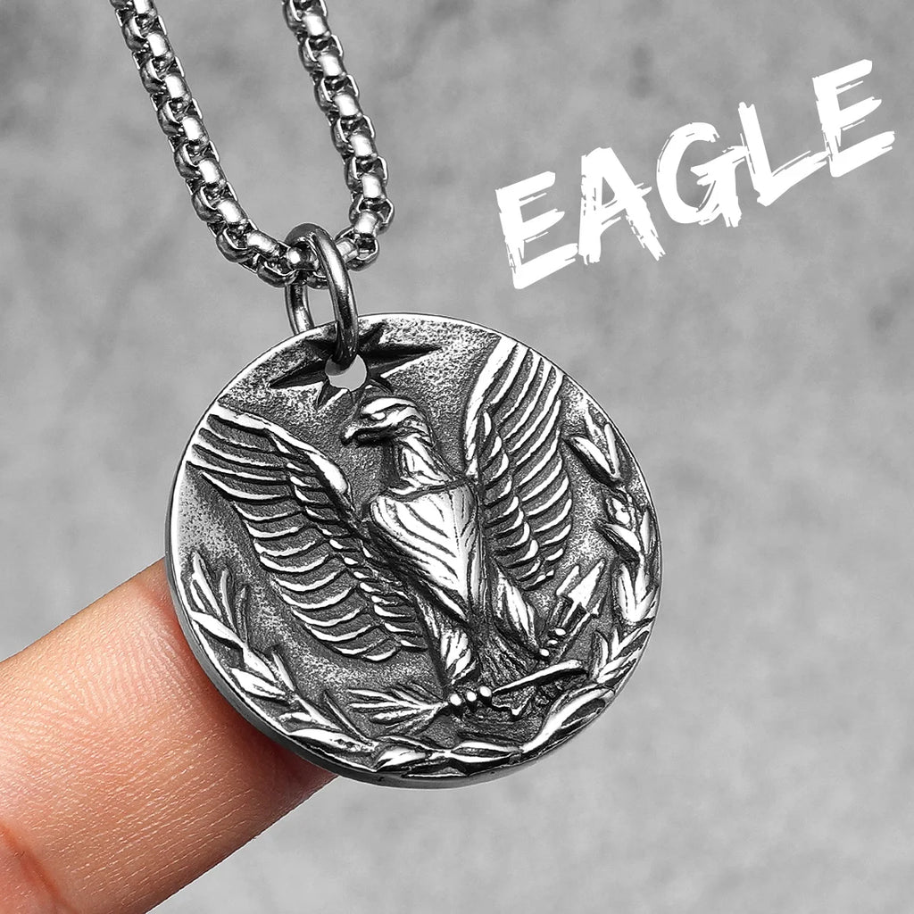 Eagle Badge Pendant Necklace Stainless Steel