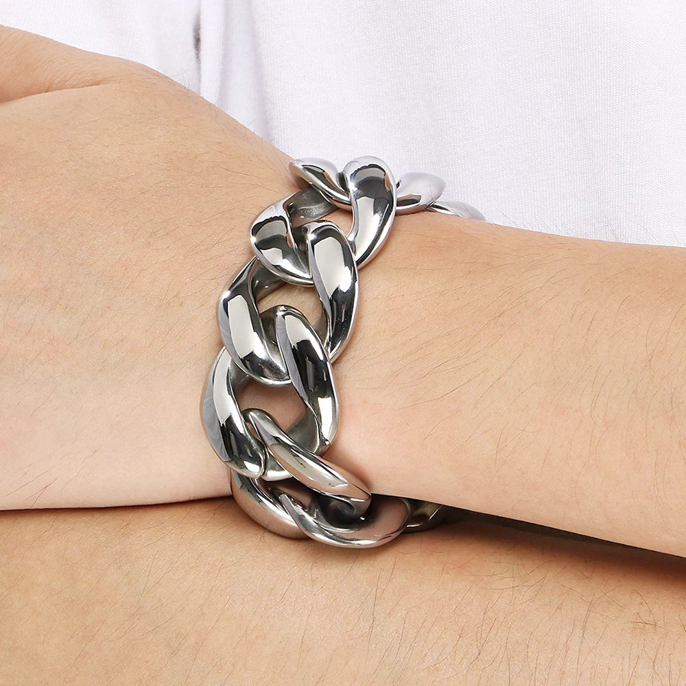 Luxury 30mm Cuban Link Chain Bracelet for Man Vacuum Plated Stainless Steel Men's Bracelets Hip Hop Heavy Duty Street