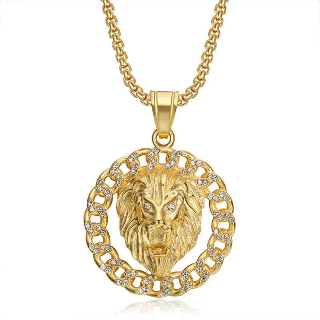 Iced Out Lion Gold Pendant Necklace