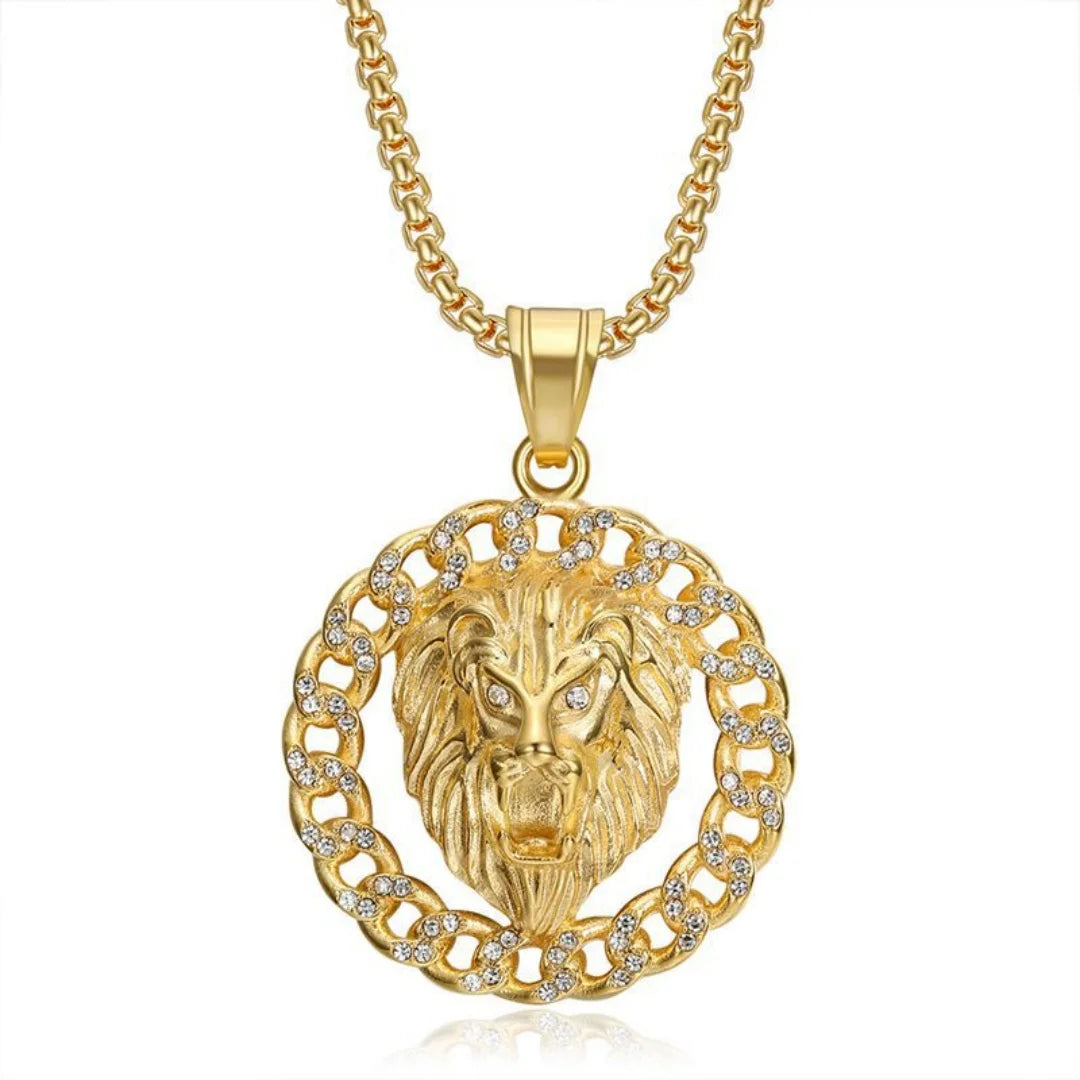 Iced Out Lion Gold Pendant Necklace