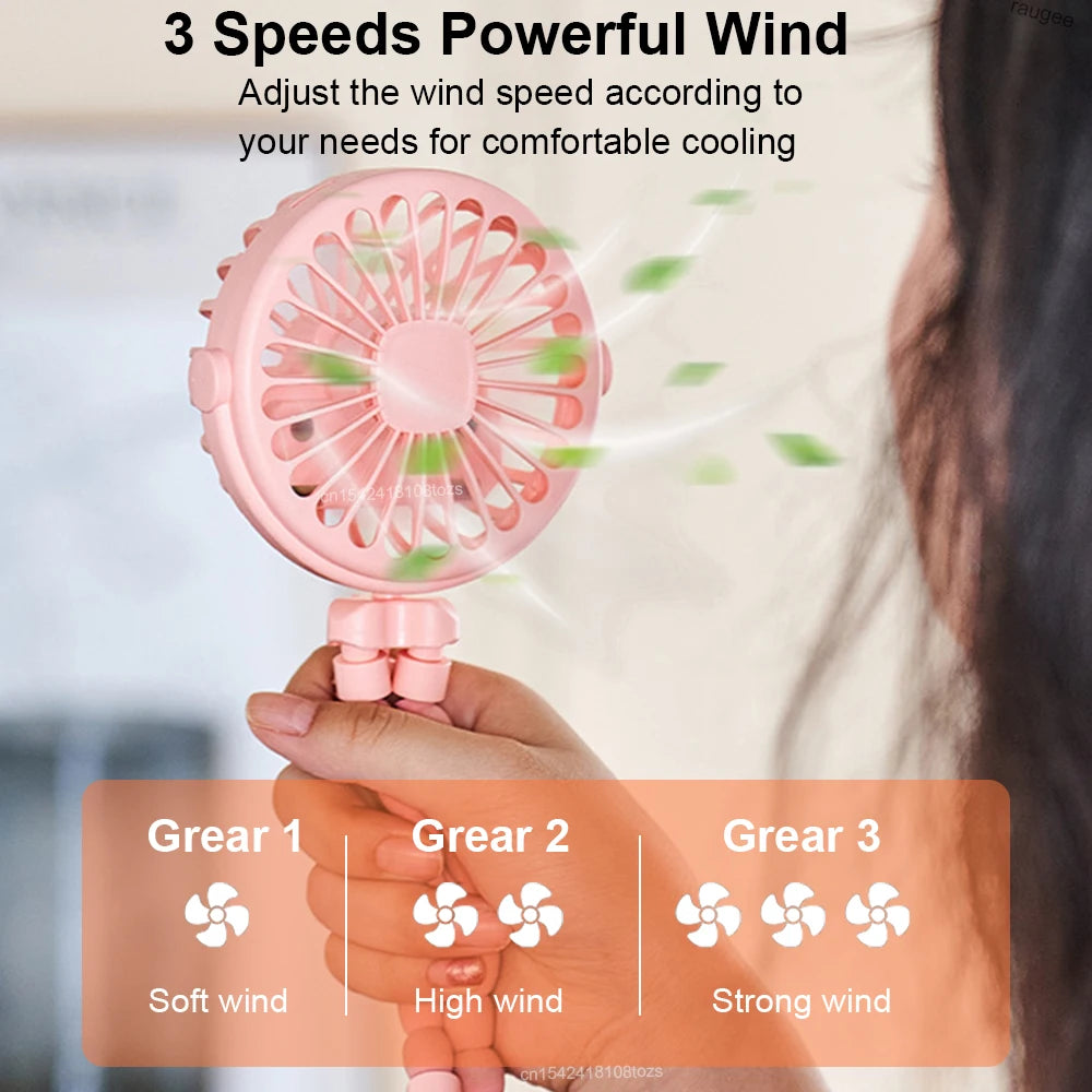 Portable Stroller Fan Mini Baby Clip Fan Smart Octopus Handheld Fan 360° Rotate Bike Car Tripod Fan Rechargeable Clip