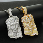 Gold Jesus Face Pendant Necklace Iced Out 18K