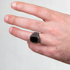Vintage Handmade Square Onyx Stone Silver Plated Ring Men and Women Turkish Signet Big Ring Punk Jewelry Factory